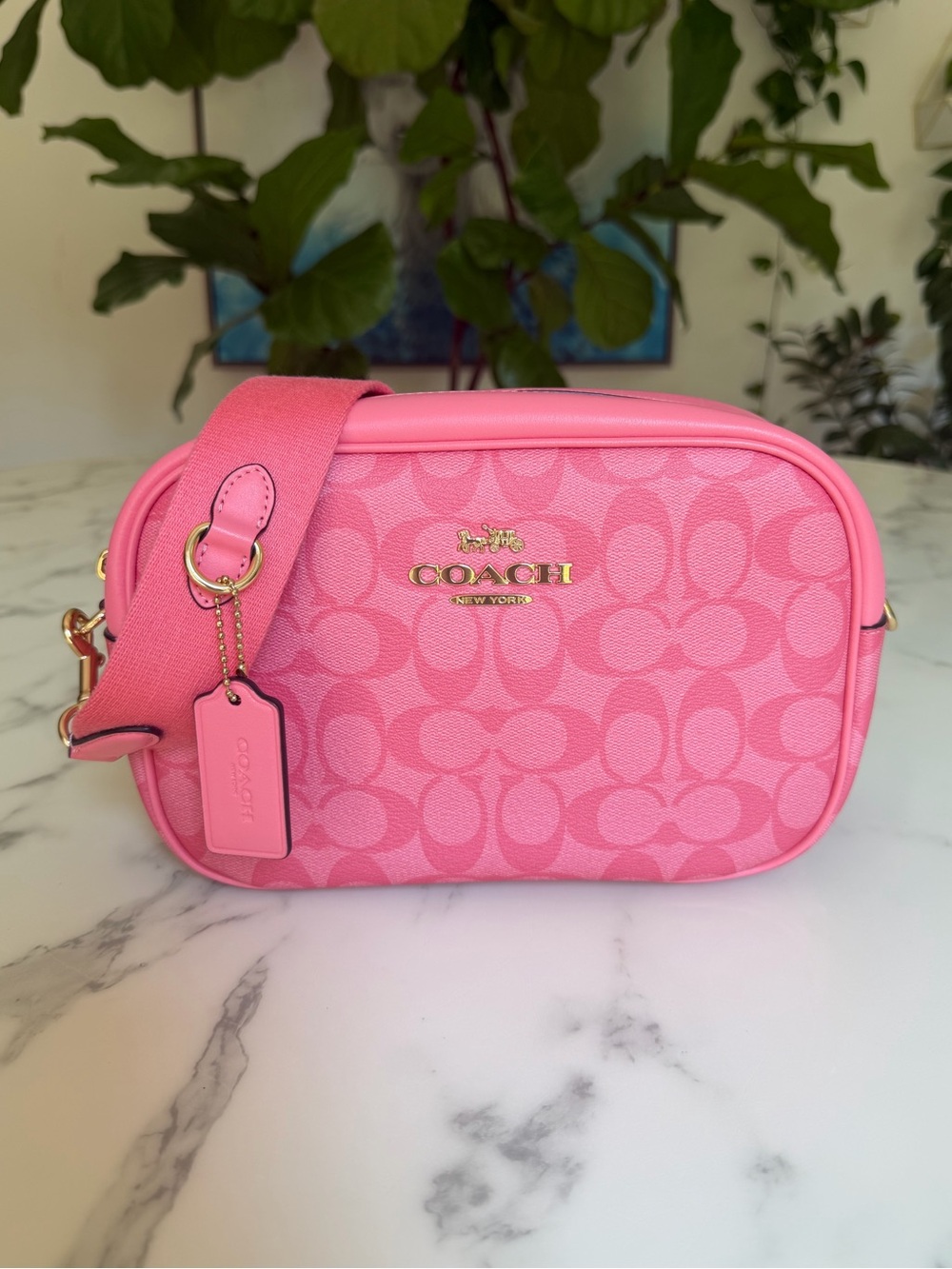 Coach Jamie Camera Crossbody Bag In Blocked Signature Canvas Pink Lemonade CA169